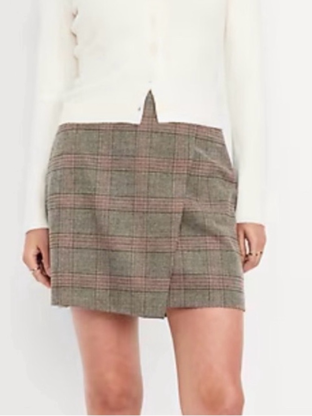 Plaid Mini Front Cross Skirt